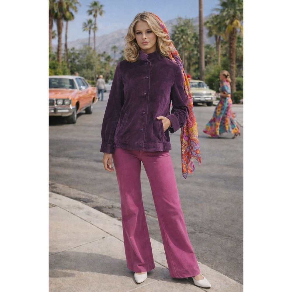 Vintage 80's Purple‎ Corduroy Mandarin Collar Bomber Jacket